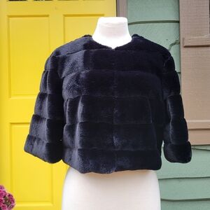White House Black Market Black Faux Fur Cropped Jacket Size M NWOT